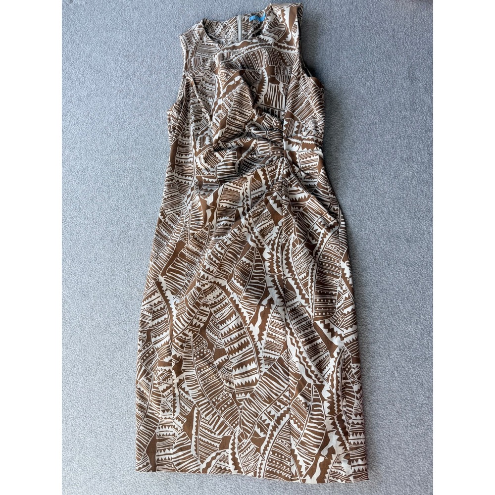 J.McLaughlin Brown White Tribal Print Sleeveless Dress Size 00 Ruched